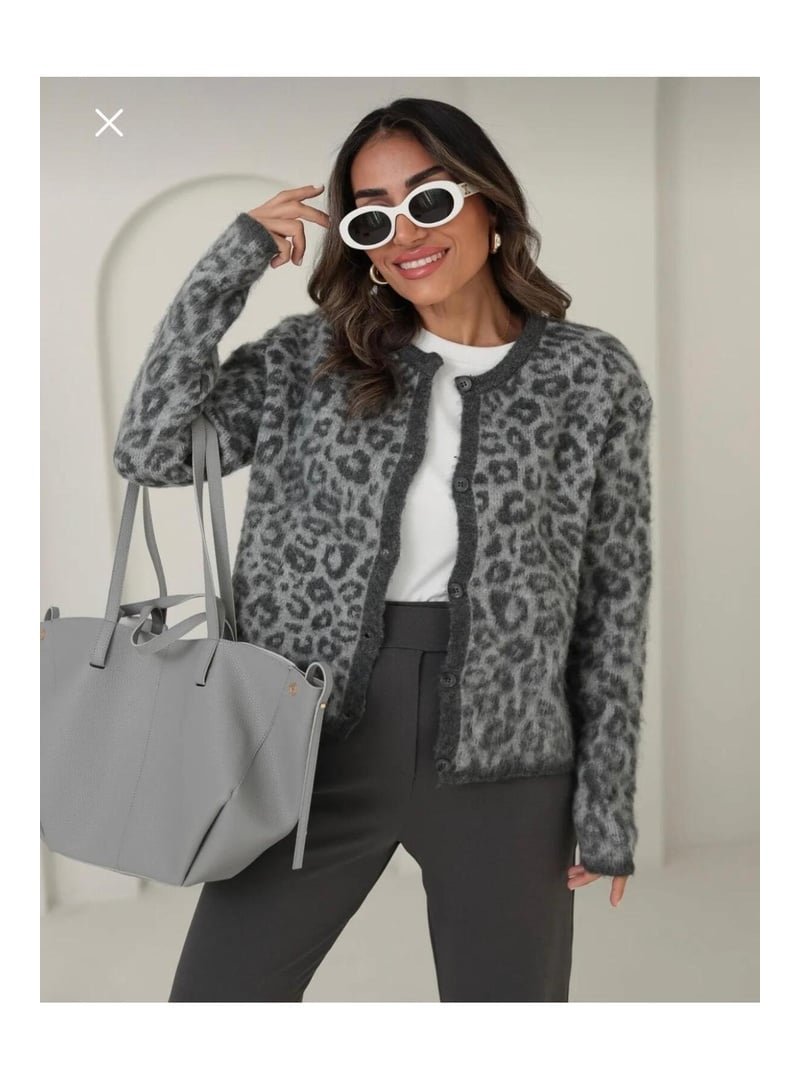 Harmatime butik Sakallı Örme Leopar Hırka