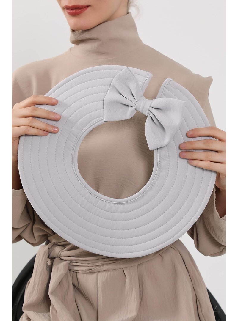 Aisha`s Design 4a Açık Gri Türban Üzeri Aerobin Pratik Tak Çık Fiyonklu Şapka,sp 4a,sp