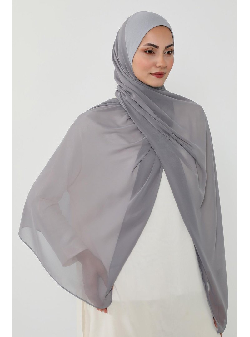 Aisha`s Design Gri Penye İç Boneli Pratik Şifon Şal,ps