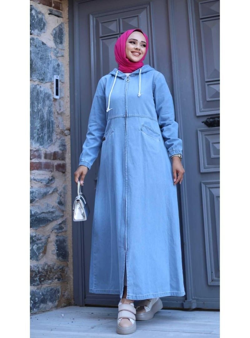 Harmatime butik Fermuarlı Cepli Kapüşonlu Denim Kot Kap