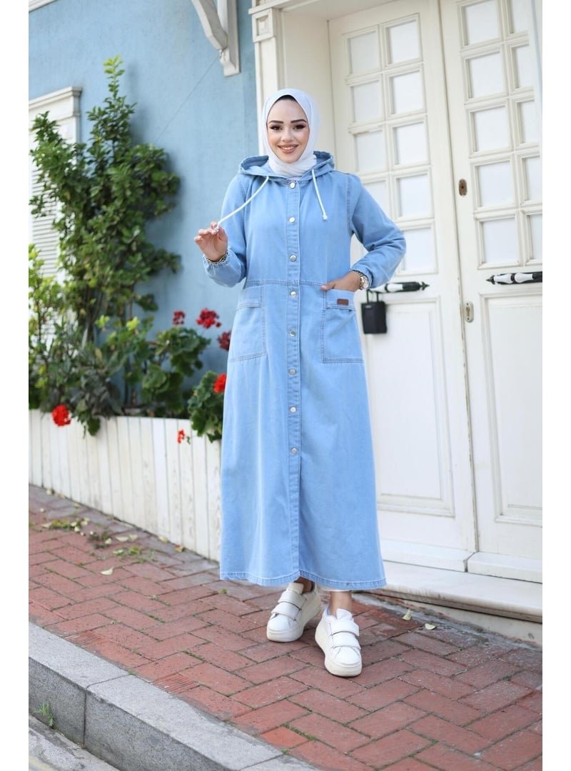 Harmatime butik Uzun Cepli Kapüşonlu Kot Kap