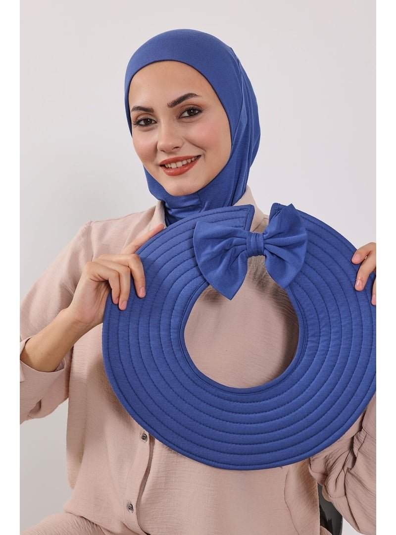 Aisha`s Design İndigo Türban Üzeri Penye Pratik Tak Çık Fiyonklu Şapka,sp 4,sp
