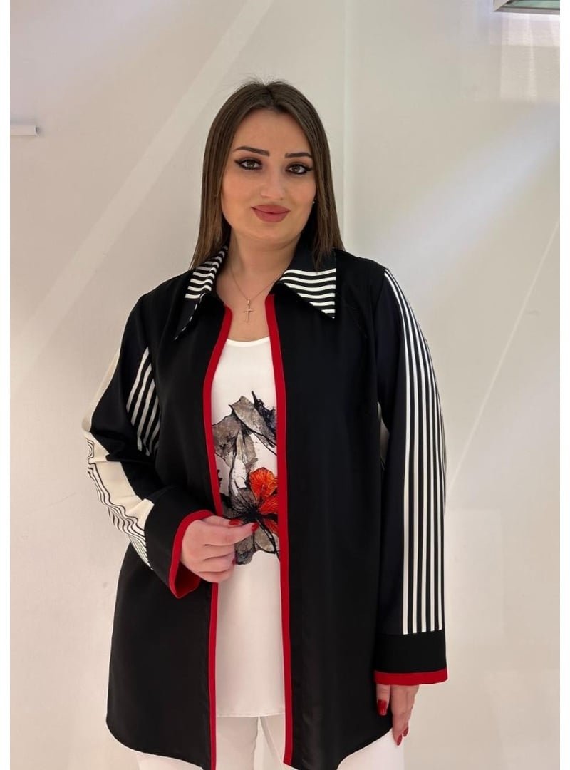 De White`s Kırmızı Büyük Beden Baskı Detaylı Kolsuz Bluz
