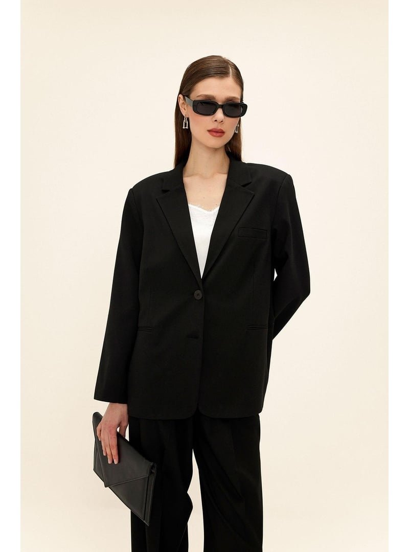Olcay Siyah Mono Yaka Oversize Blazer Ceket