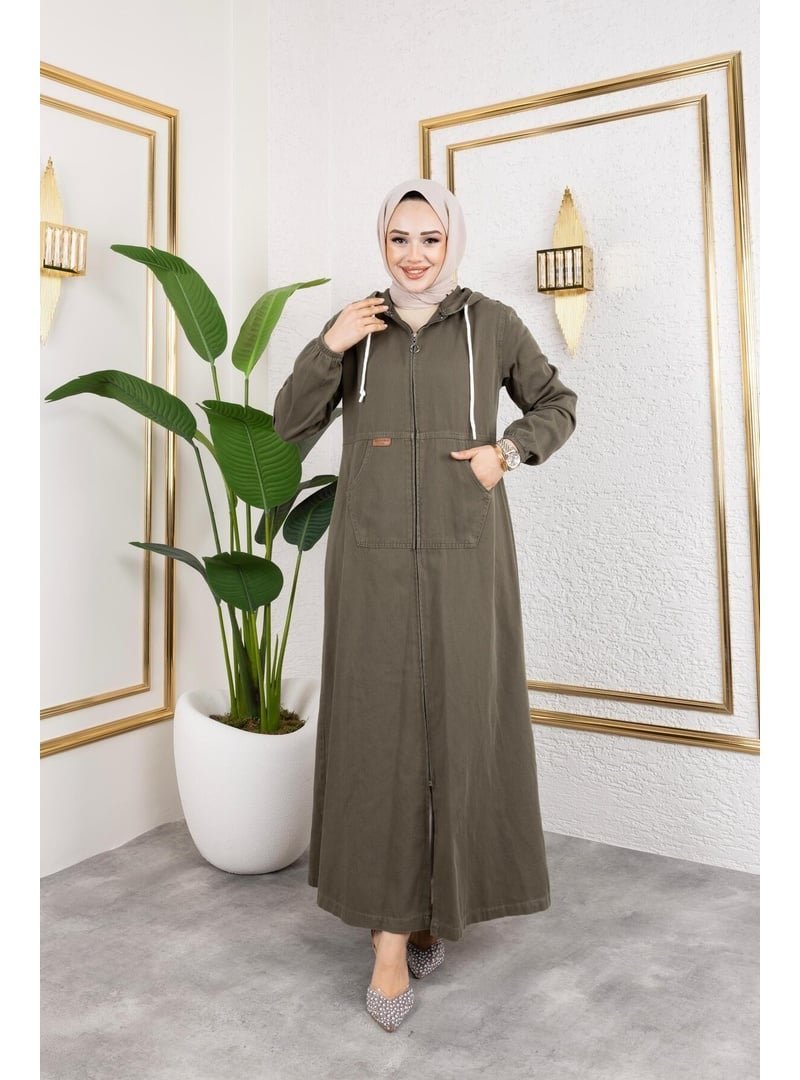 Harmatime butik Fermuarlı Kapüşonlu Pamuk Gabardin Kap