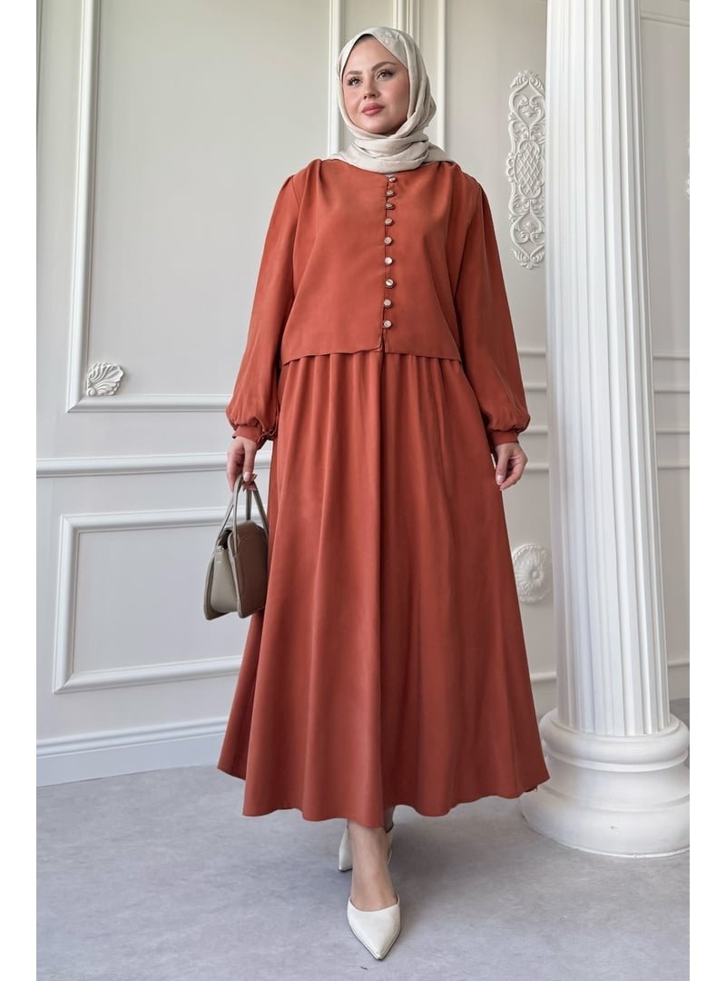 InStyle Düğmeli Tencel Etekli Kiremit Takım