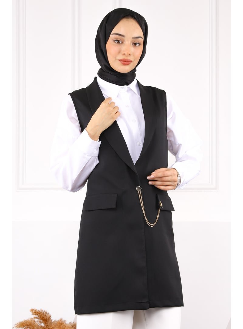 İmaj Butik Siyah Duble Zincirli Yelek
