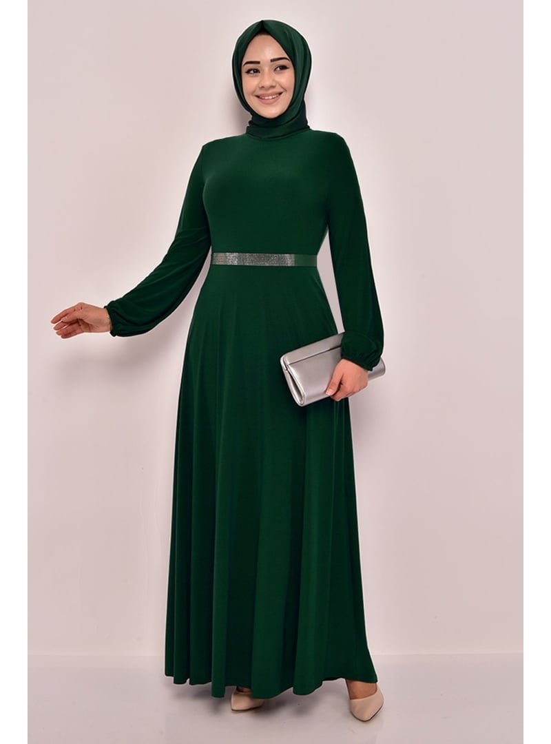 AYŞE MELEK TASARIM Giyim Moda Kemeri Taşlı Abiye Elbise Zümrüt