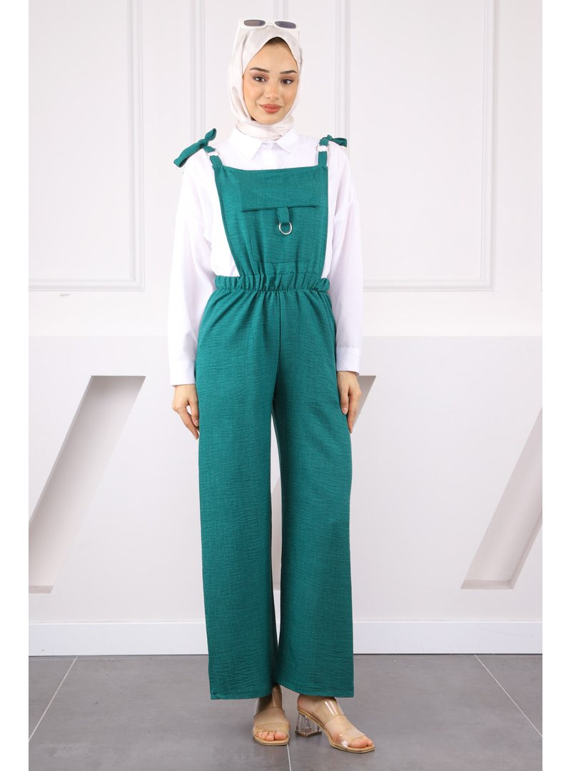 İmaj Butik Zümrüt Yeşili Cep Detaylı Tulum