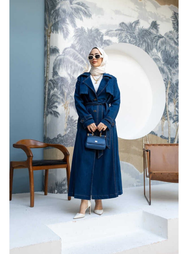 Neways Koyu Mavi Denim Trençkot