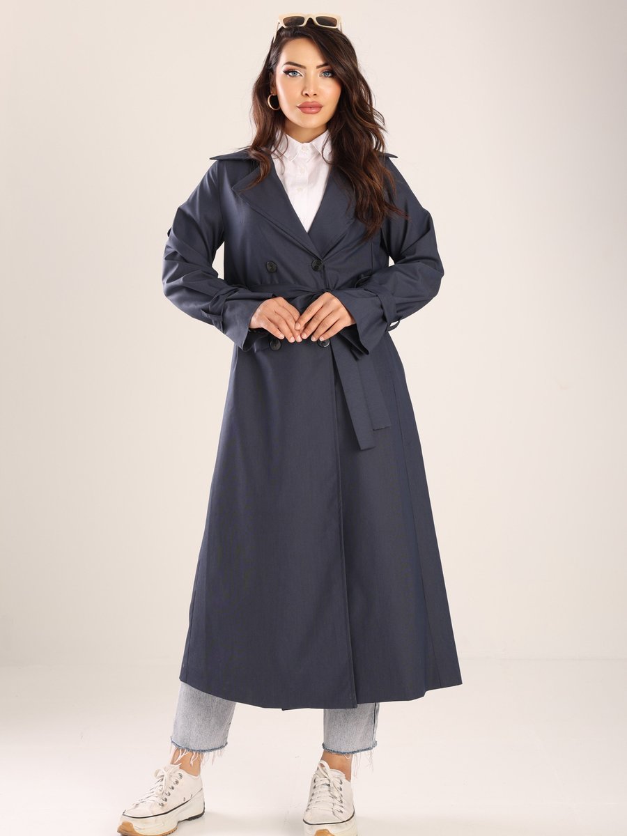 Sahra Afra Lacivert Parrot Kadın Oversize Trençkot
