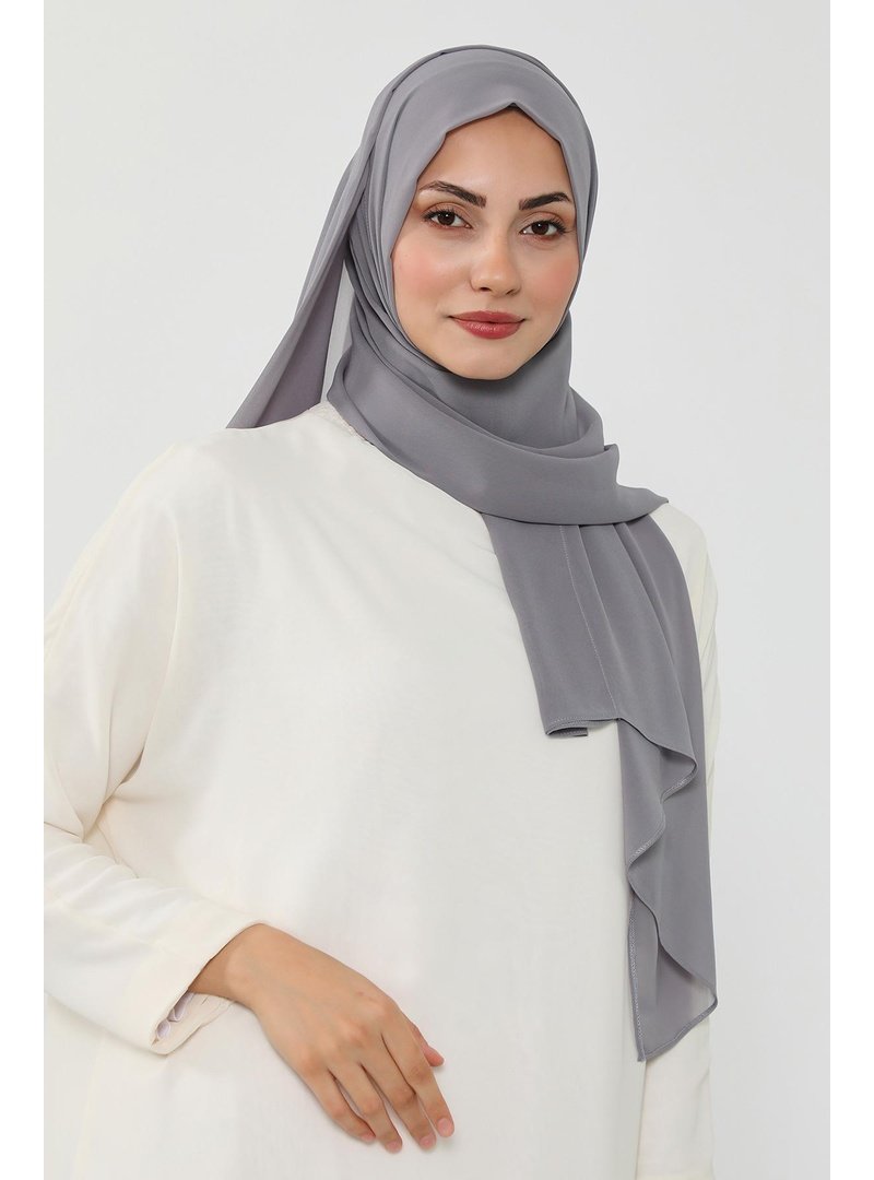 Aisha`s Design Gri Penye İç Boneli Pratik Şifon Şal,ps