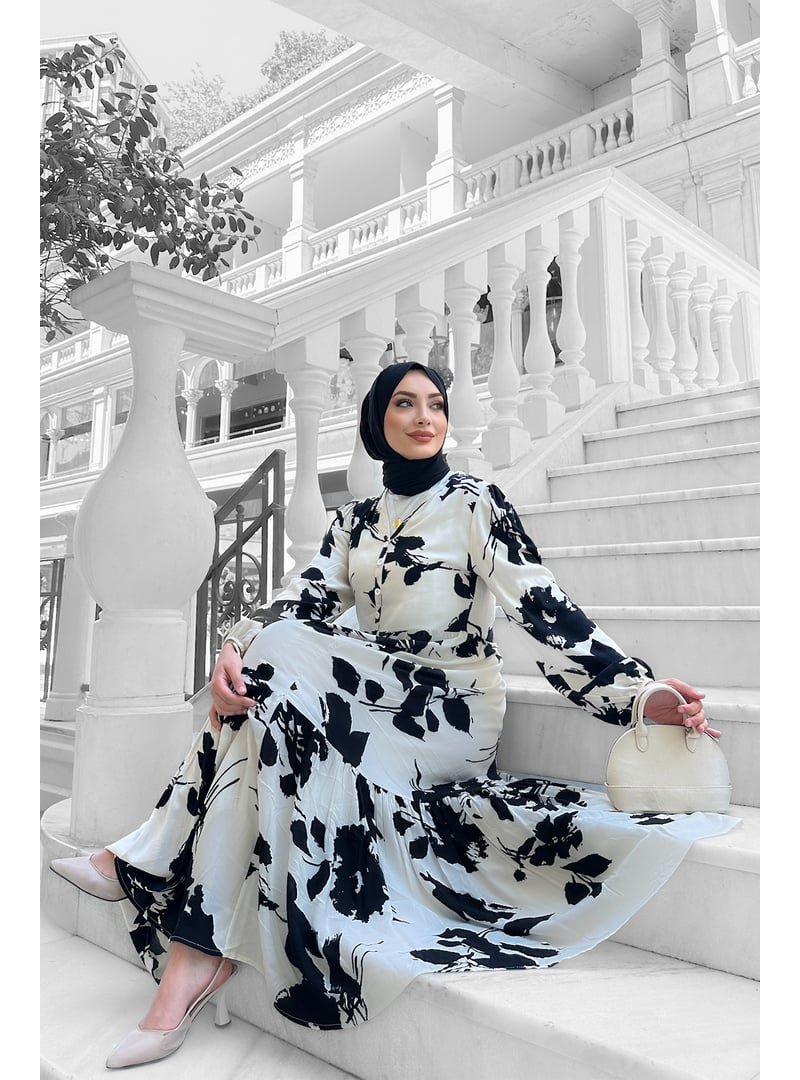 Liz Butik Beyaz Avşa Desenli̇ Elbi̇se