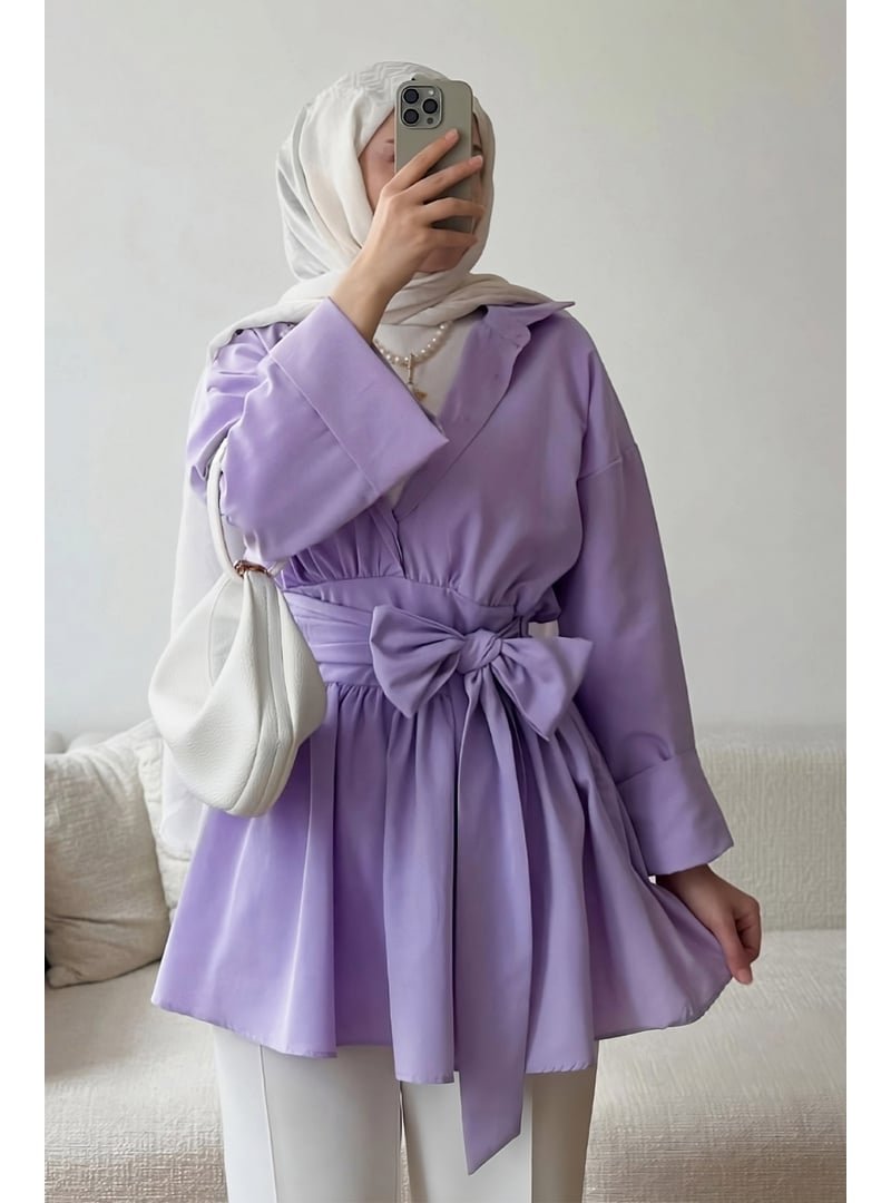 Salih Çelebi Lila Kimono Kol Fiyonklu Tunik