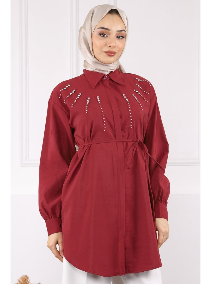 İmaj Butik Bordo Önü Taşlı Modal Tunik