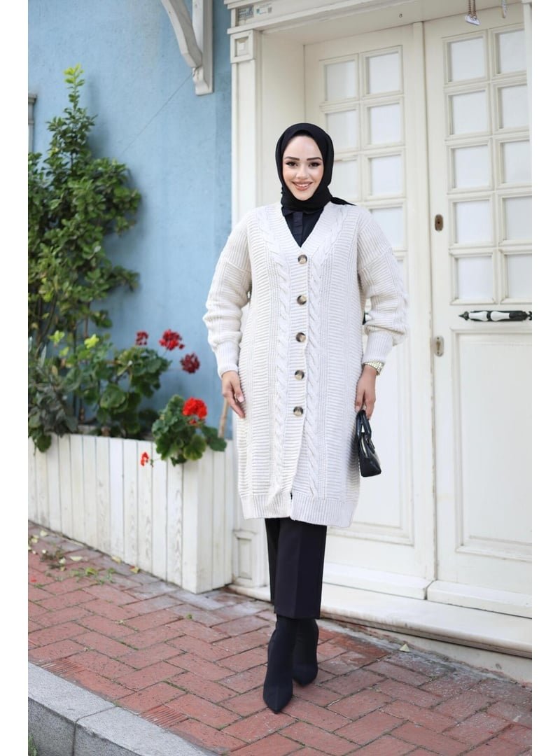 Harmatime butik Saç Örgülü Düğmeli Triko Hırka