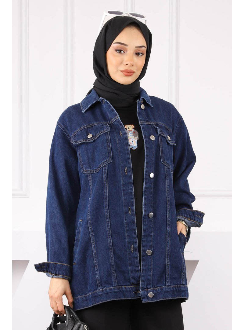 İmaj Butik Koyu Mavi Cepli Kot Ceket