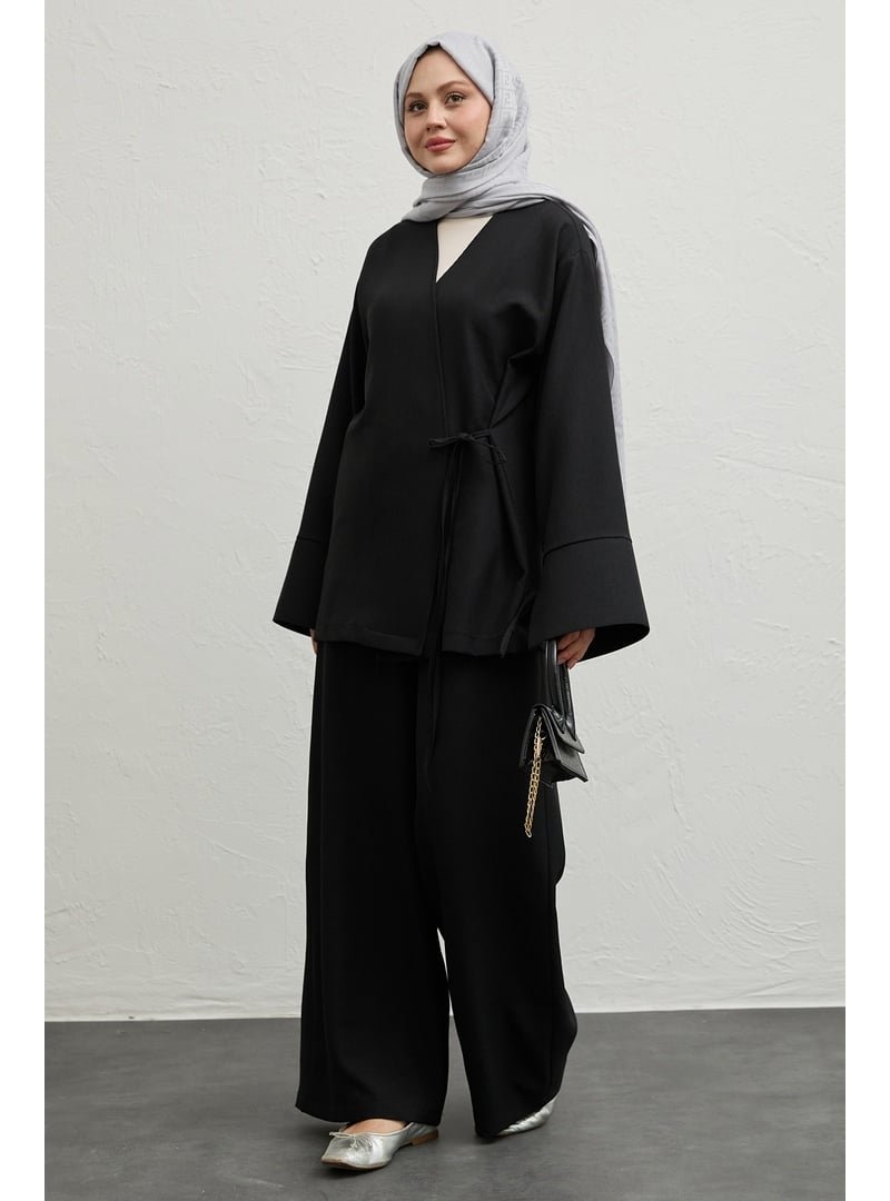 InStyle Keten Kimono İkili Siyah Takım