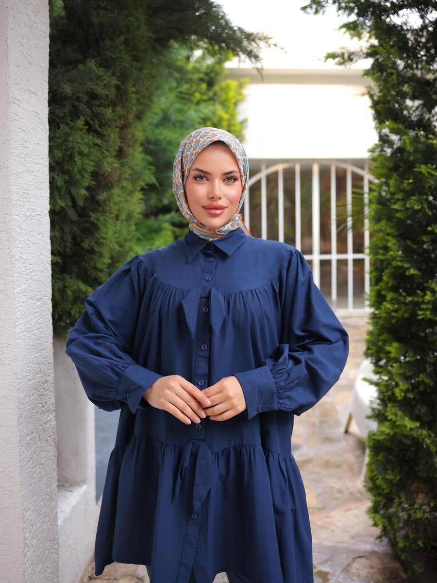 Nergis Neva Butik Fiyonklu Salaş Tunik Rahat Geniş Kesim Günlük Gömlek