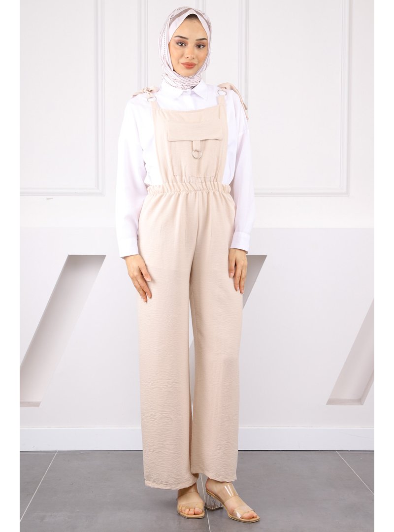 İmaj Butik Bej Cep Detaylı Tulum