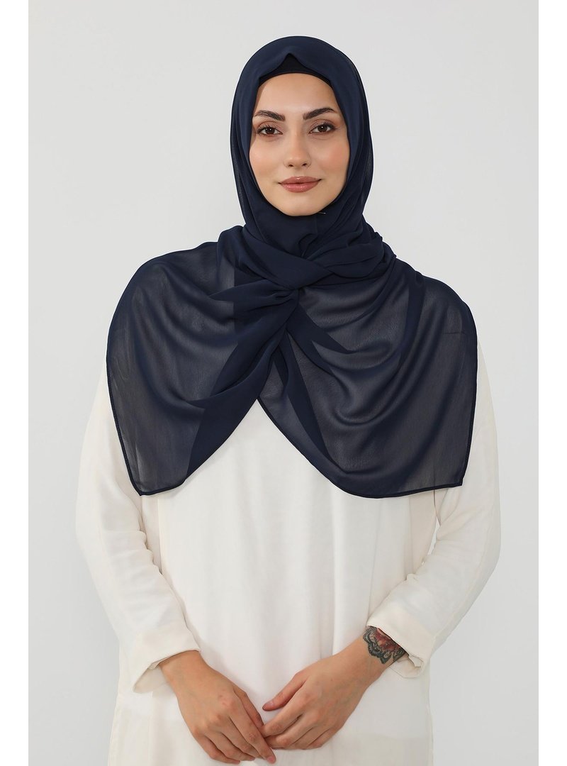 Aisha`s Design Lacivert Penye İç Boneli Pratik Şifon Şal,ps