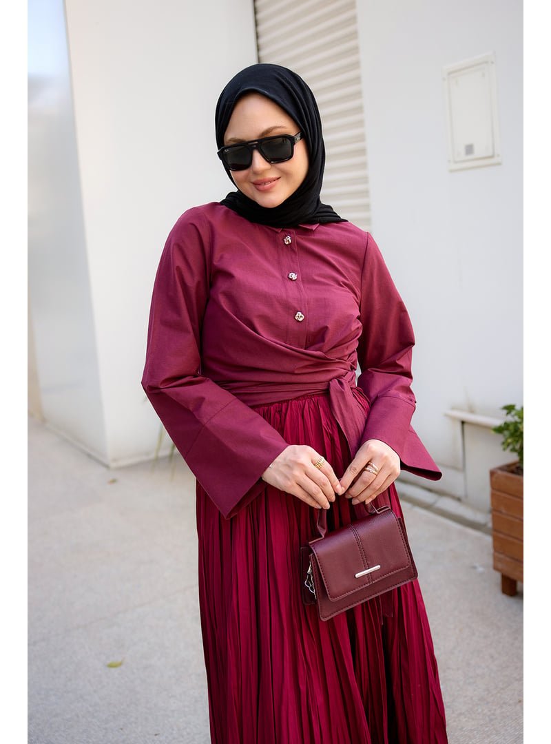 Locco Moda Bordo Önden Bağlamalı Gömlek