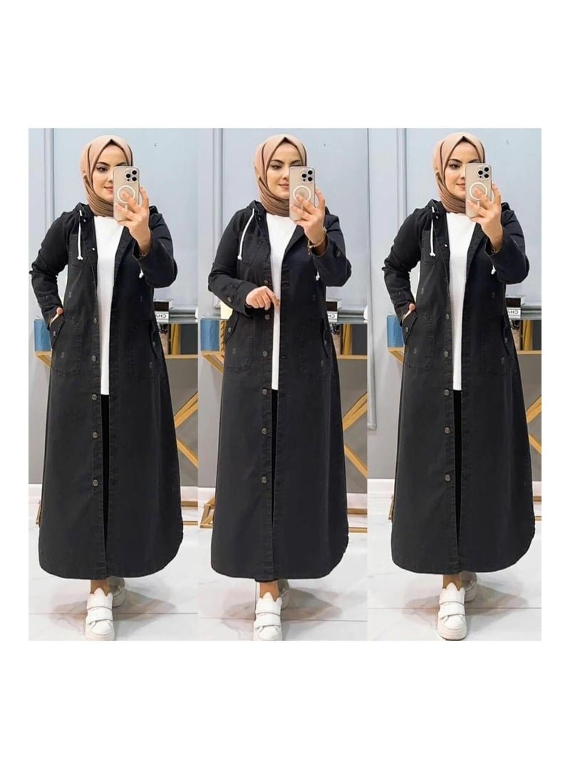 Harmatime butik Kapüşonlu Düğmeli Denim Kot Kap