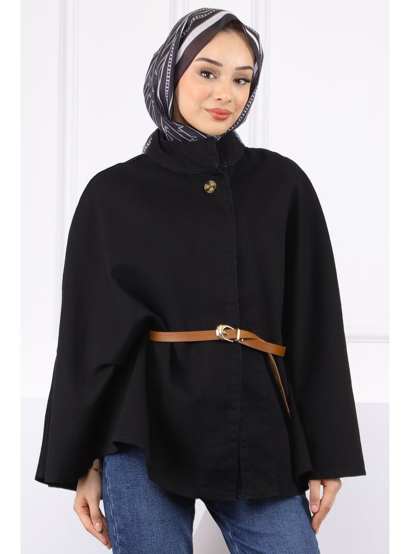 İmaj Butik Siyah Kemerli Kot Panço