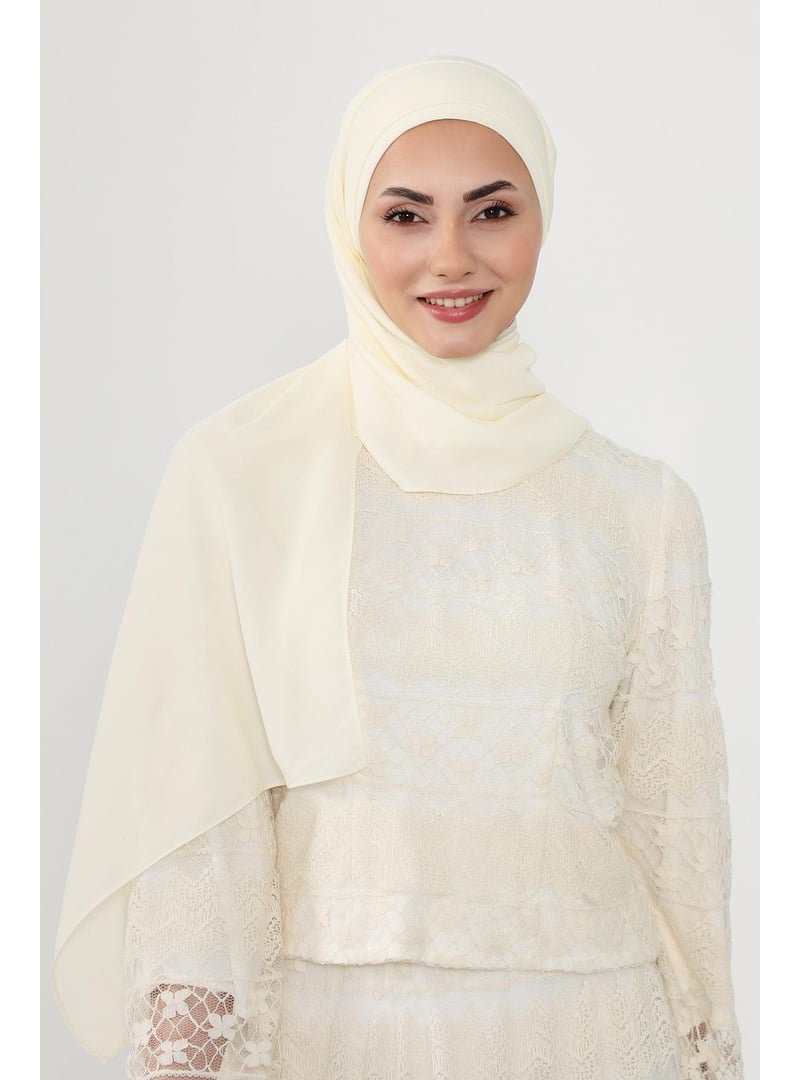 Aisha`s Design Krem Önü Pileli Tasarım Krep Pratik Şal,ps