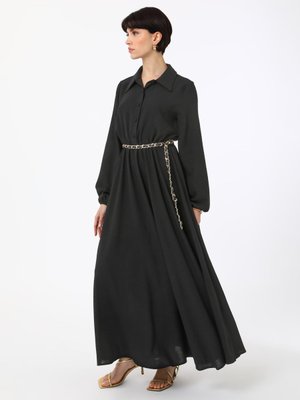 Refka Siyah Düğme Detaylı Kuşaklı Elbise