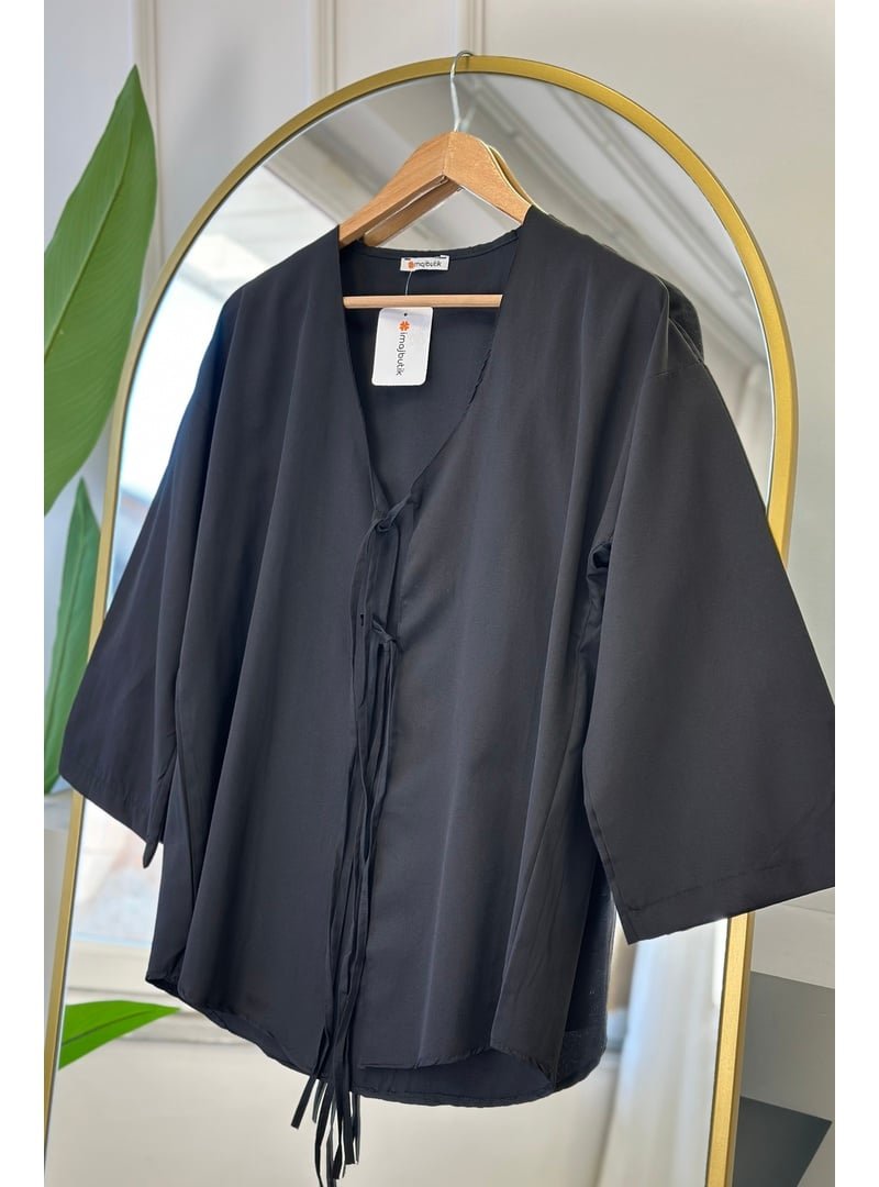 İmaj Butik Siyah Ön Bağlamalı Kimono Tunik