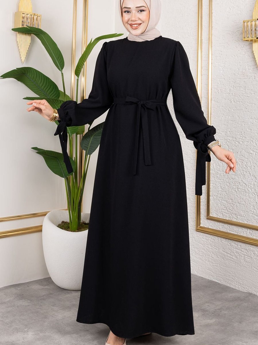 Mec Fashion Siyah Manşeti Bağcıklı Elbise