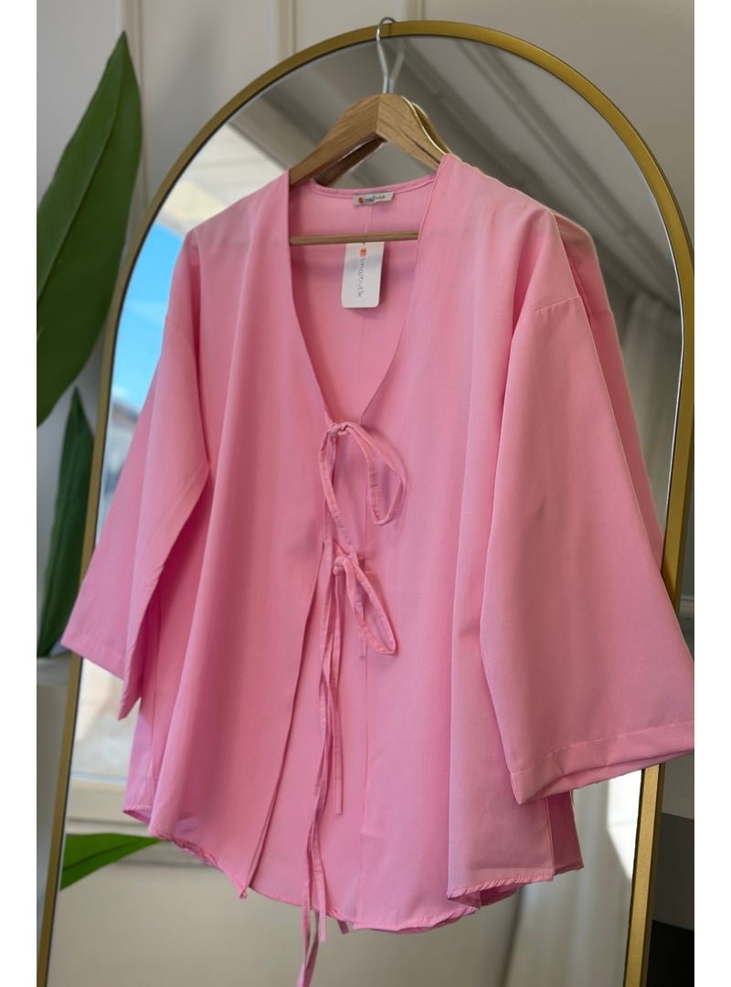 İmaj Butik Pembe Ön Bağlamalı Kimono Tunik