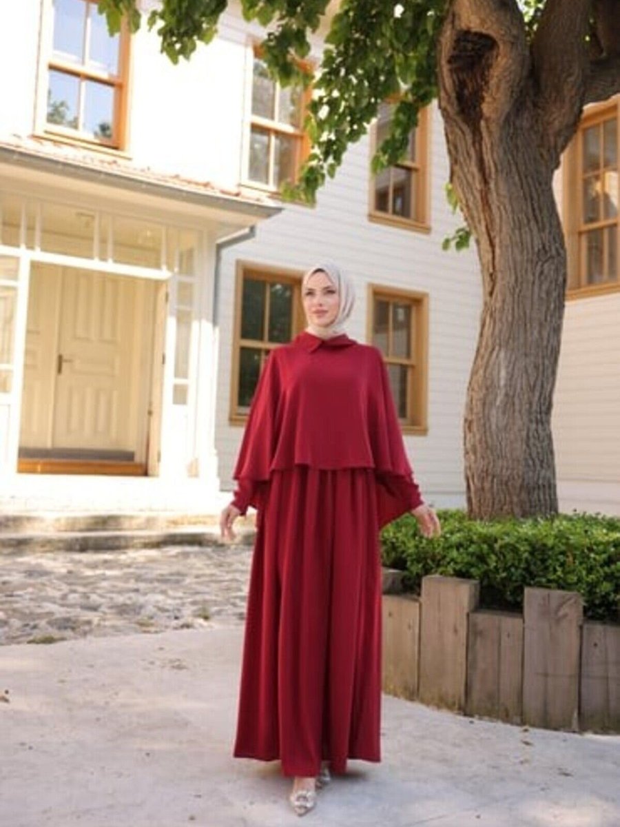 Nissra Bordo Yakalı Pelerinli Elbise