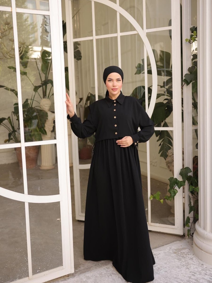 Nissra Siyah Ankanoor Önlüklü Medine İpeği Abiye Elbise