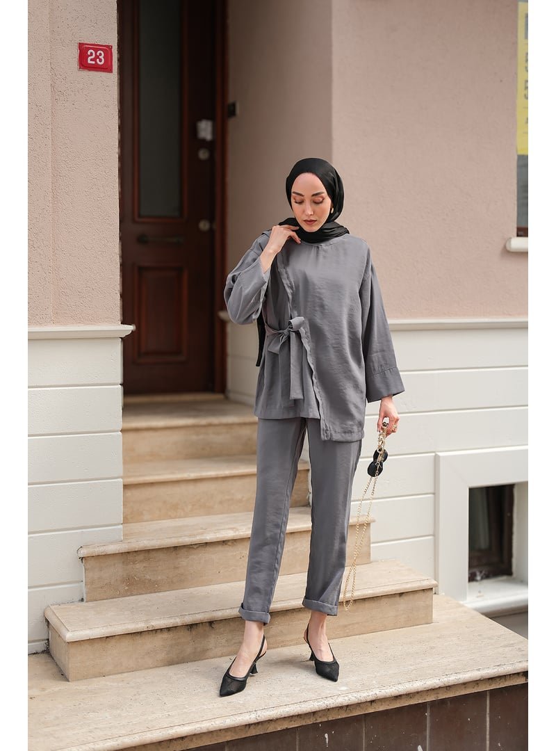 Locco Moda Gri Yandan Bağlamalı Armani Modal Takım