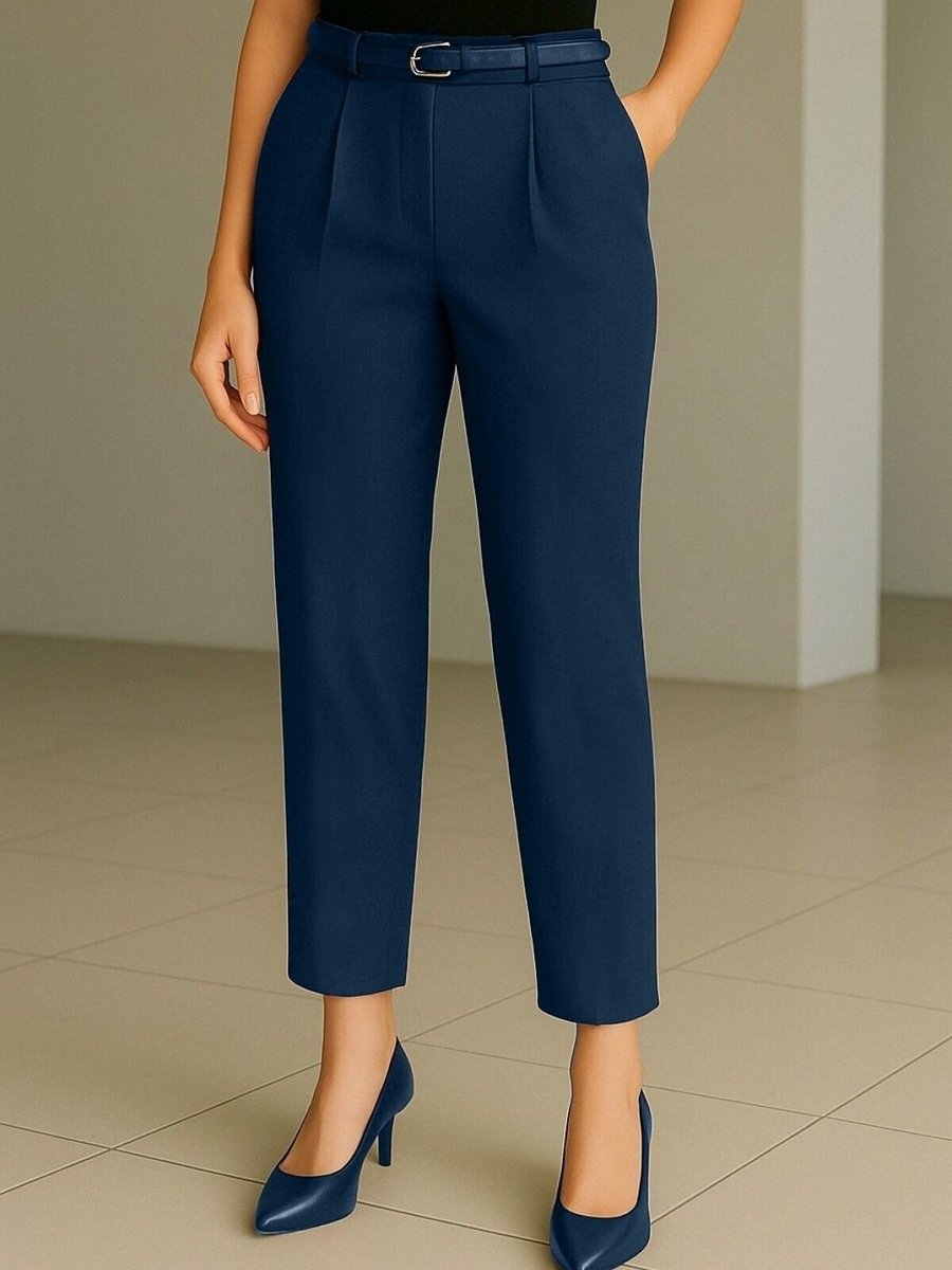HİJABAYA Lacivert Beli Kemerli Çift Cepli Pantolon