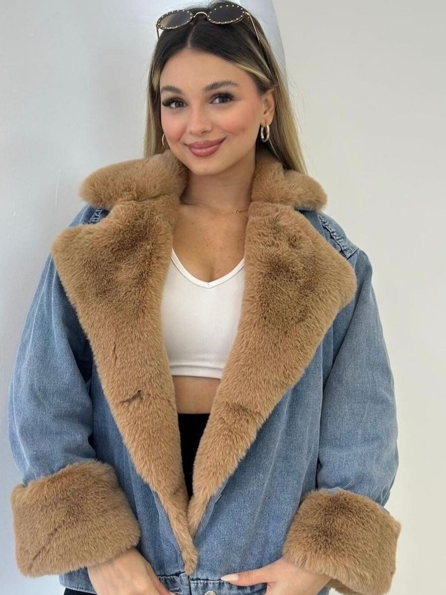 BK BOUTİQUE Mavi Taba Kürklü Jean Mont