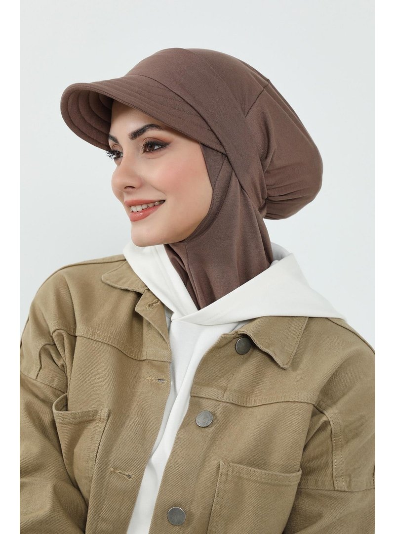 Aisha`s Design 5p Çikolata Türban Üzeri Siperlik Şapka,sp