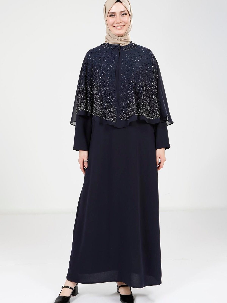 Beyza Pelerinli Lacivert Elbise 9308
