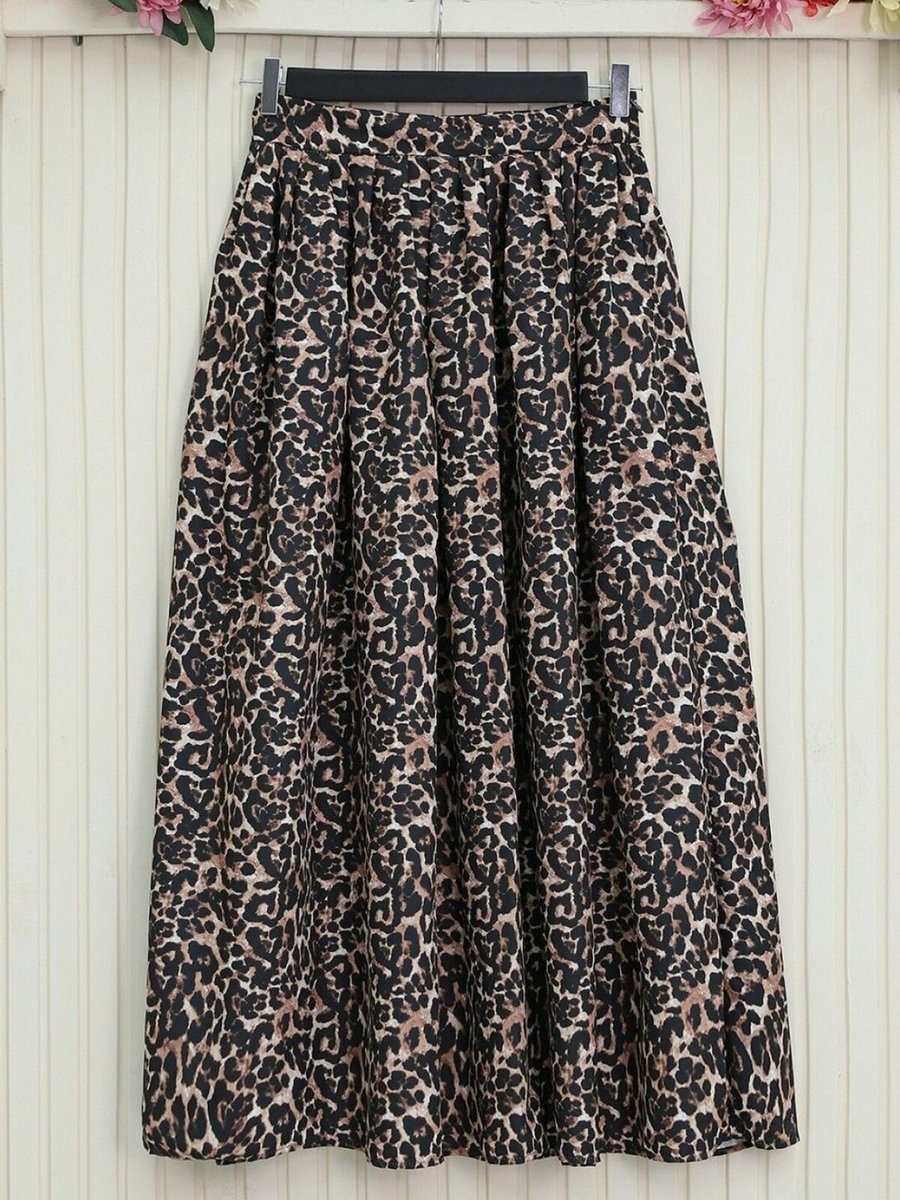 HİJABAYA Siyah Uzun Pliseli Soft Balon Leopar Etek