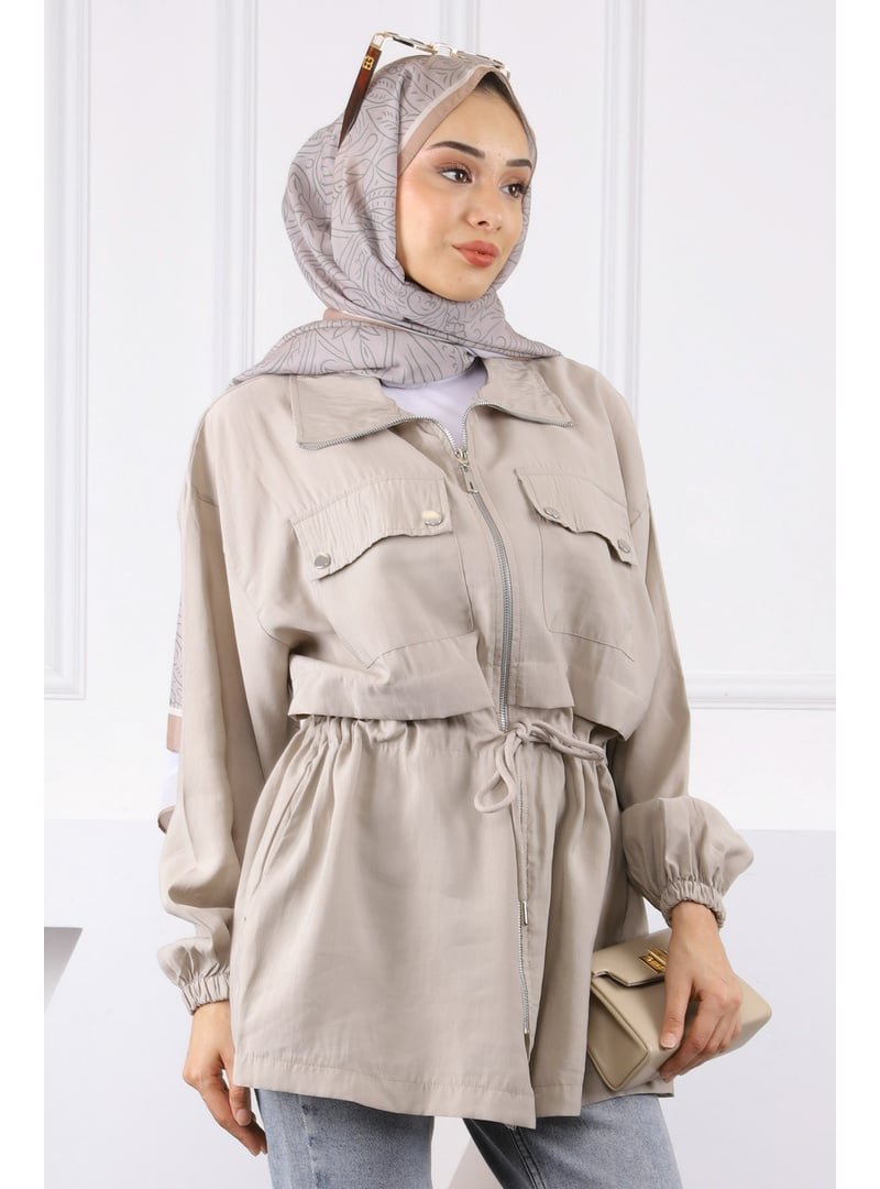 İmaj Butik Taş Bel Bağlamalı Çift Cepli Ceket