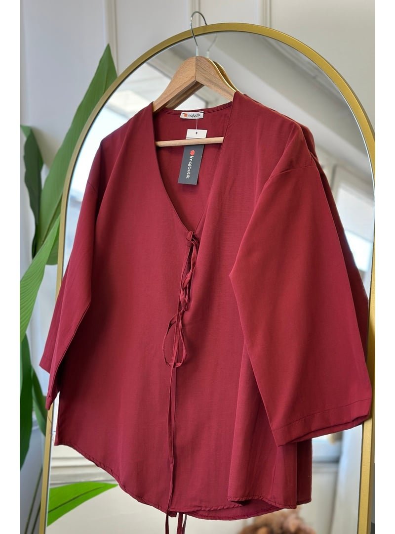 İmaj Butik Bordo Ön Bağlamalı Kimono Tunik