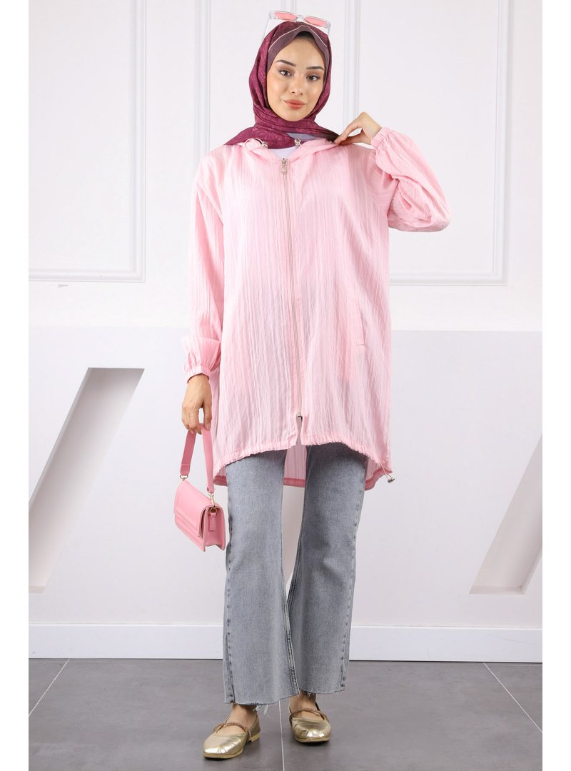 İmaj Butik Pembe Kapüşonlu Fermuarlı Kap