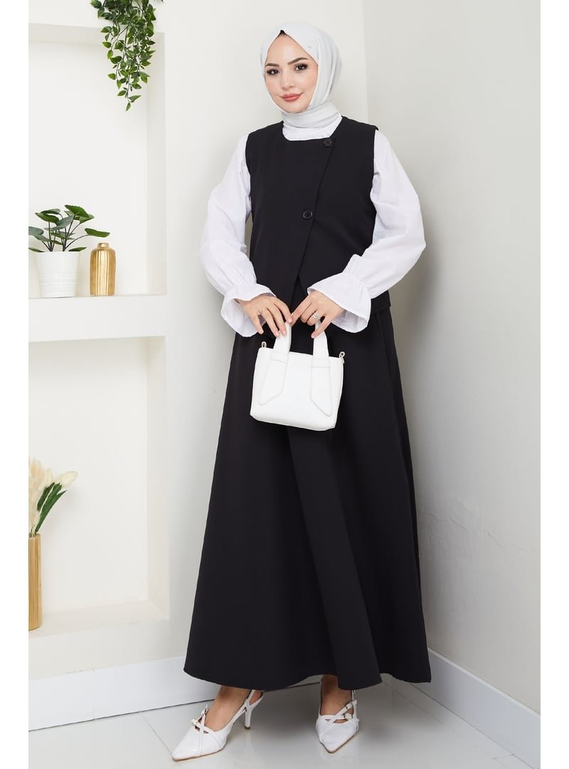 InStyle Siyah Asimetrik Yelekli İkili Takım