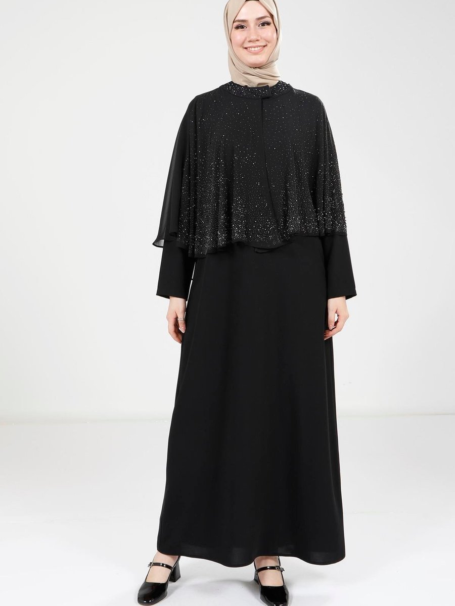 Beyza Pelerinli Siyah Elbise 9308