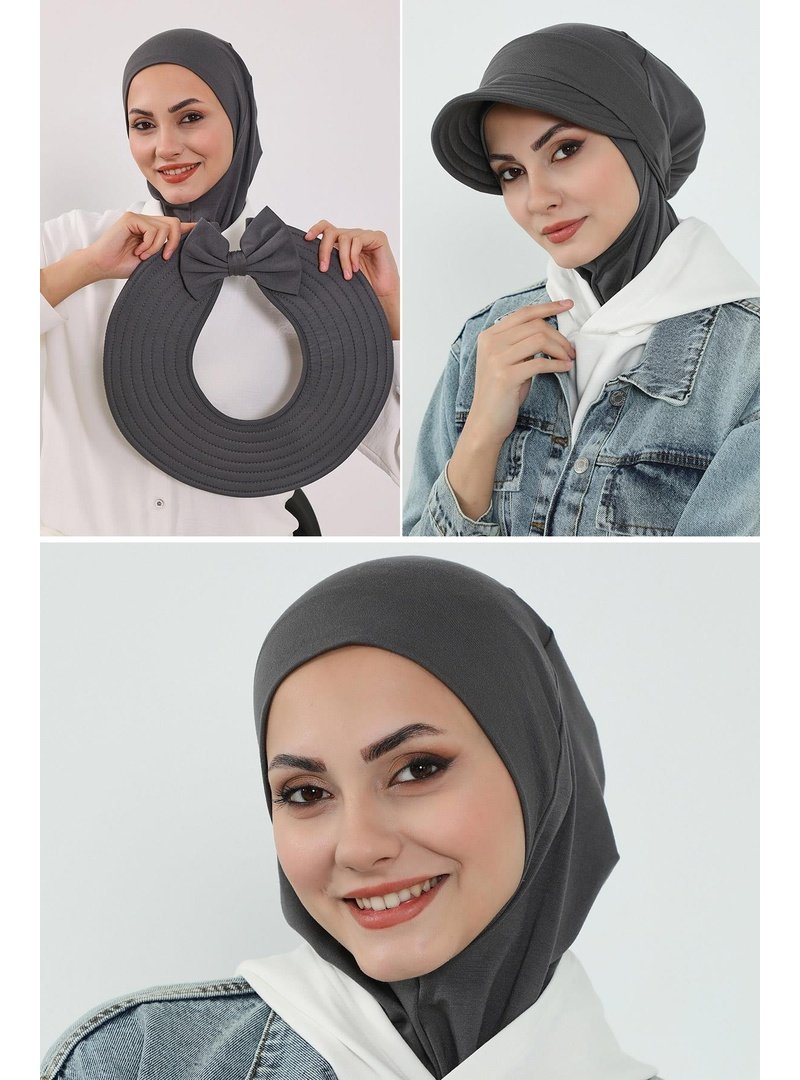 Aisha`s Design 1p Antrasit 3'lü Tak Çık Bone,siperlik Ve Şapka Seti ,st