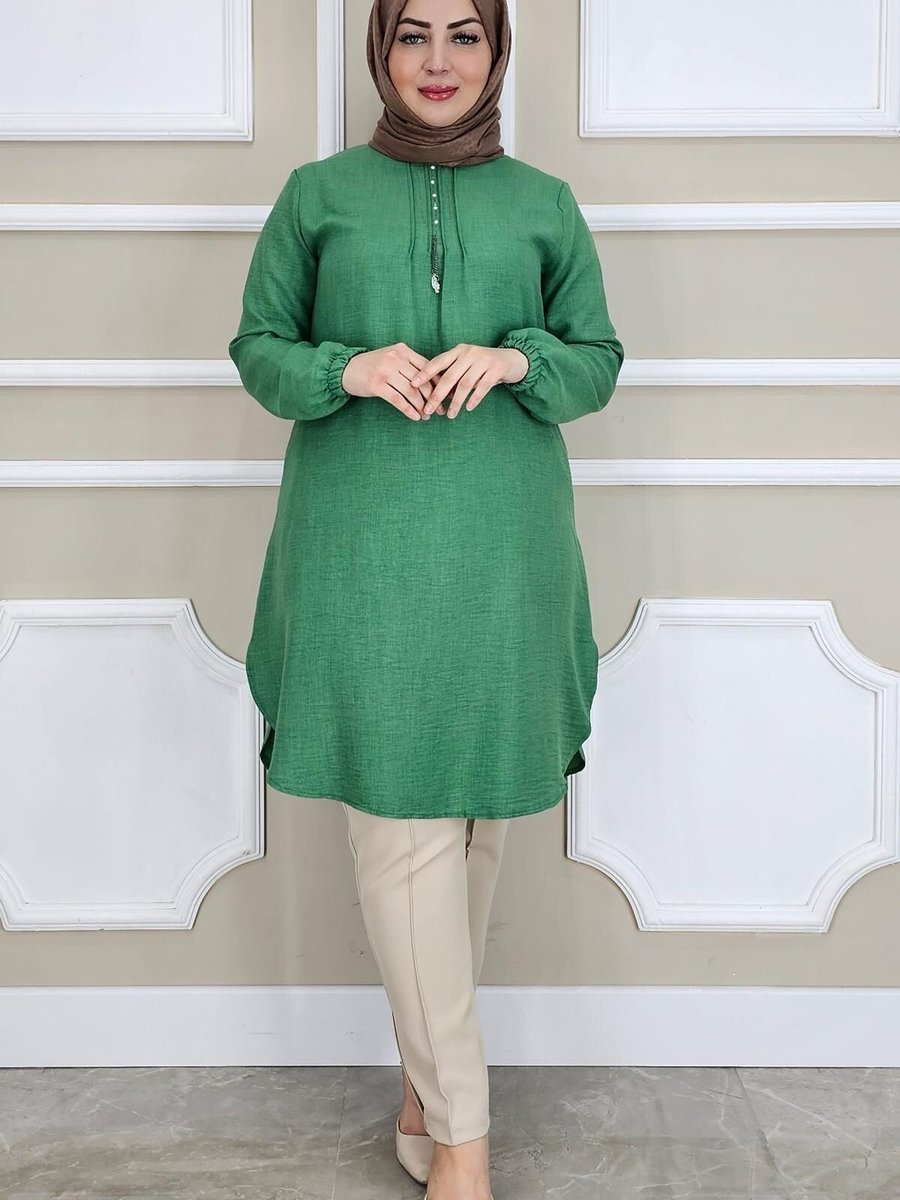 MYSTİL Benetton Nervür Ve Taş Detaylı Tunik