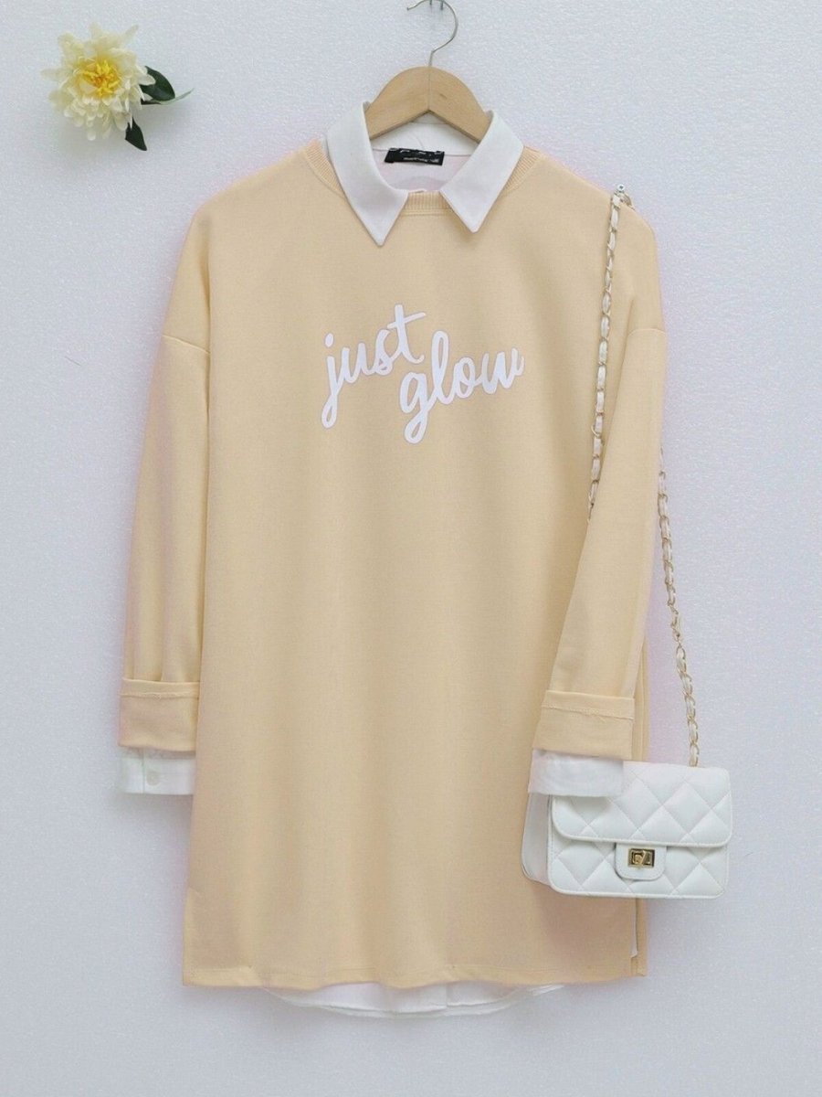 HİJABAYA Krem Baskılı Penye Sweat