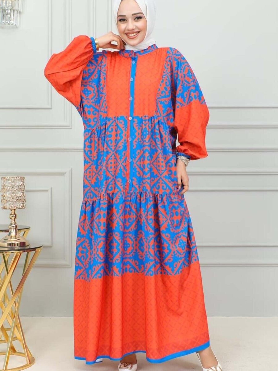 Mec Fashion Mavi Etnik Desenli Elbise